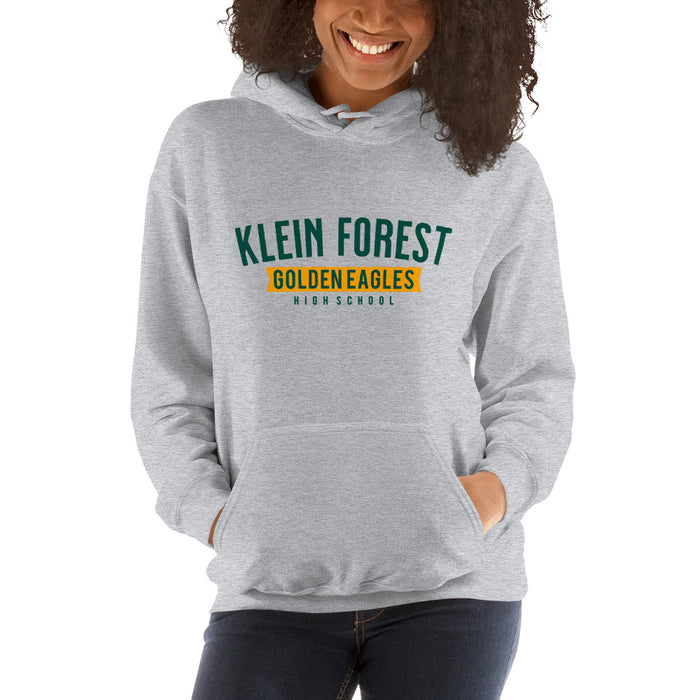 Woman wearing a Klein Forest High School Sport Grey Classic Unisex Hoodie 21