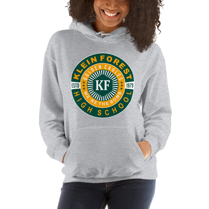 Woman wearing a Klein Forest High School Sport Grey Classic Unisex Hoodie 30