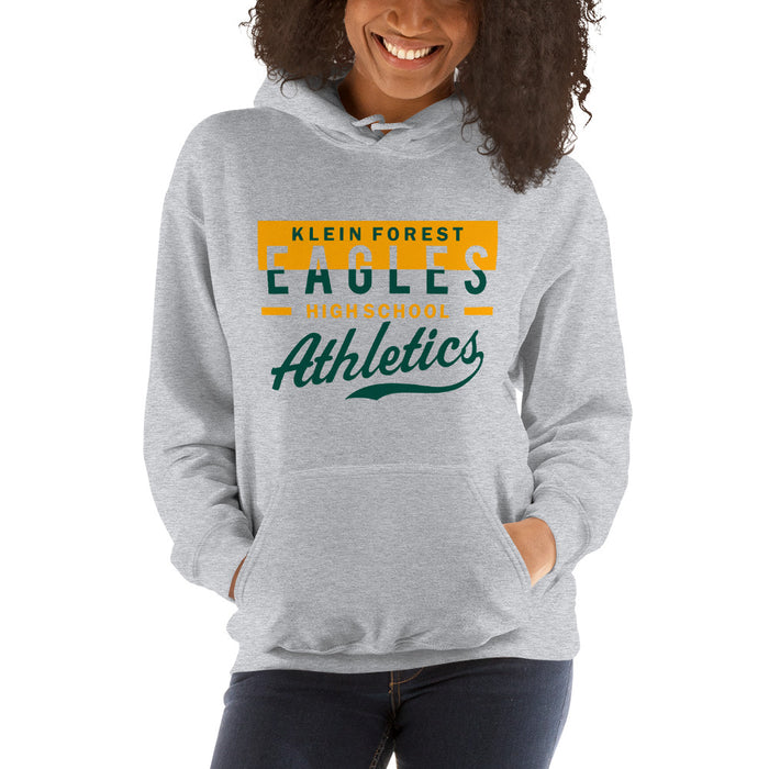 Woman wearing a Klein Forest High School Sport Grey Classic Unisex Hoodie 48