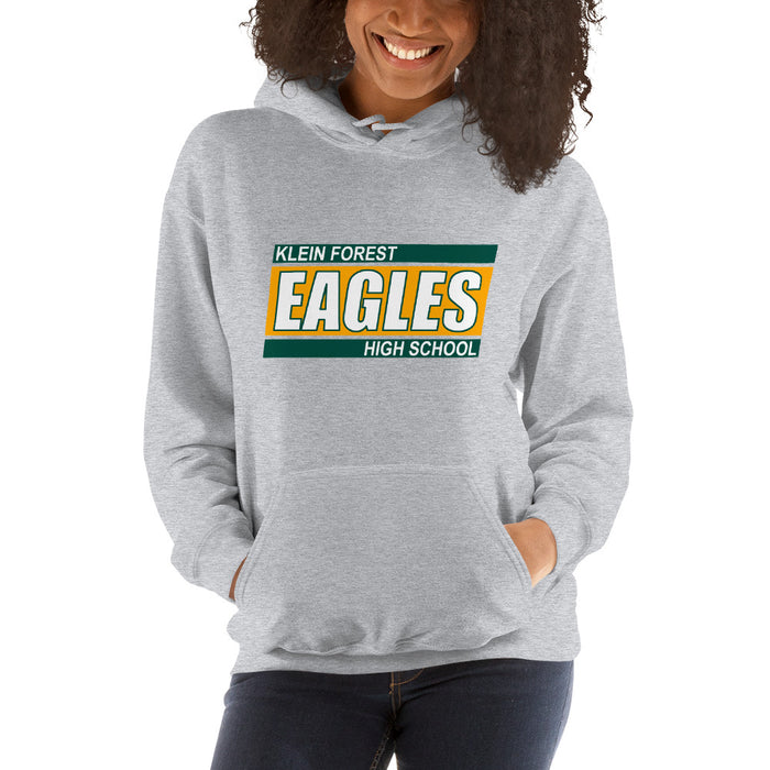 Woman wearing a Klein Forest High School Sport Grey Classic Unisex Hoodie 72