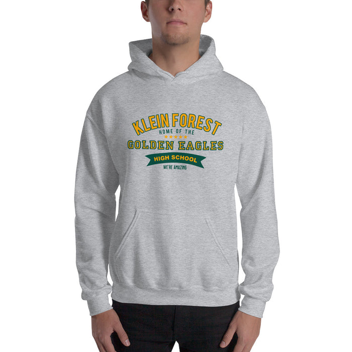 Man wearing a Klein Forest High School Sport Grey Classic Unisex Hoodie 96