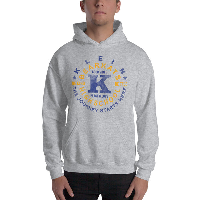 Man wearing a Klein High School Bearkats Sport Grey Classic Unisex Hoodie 16