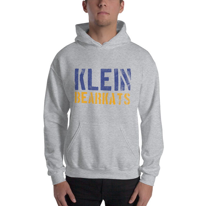 Man wearing a Klein High School Bearkats Sport Grey Classic Unisex Hoodie 17