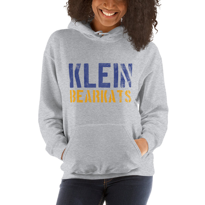 Woman wearing a Klein High School Bearkats Sport Grey Classic Unisex Hoodie 17