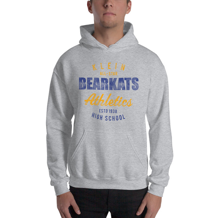 Man wearing a Klein High School Bearkats Sport Grey Classic Unisex Hoodie 34