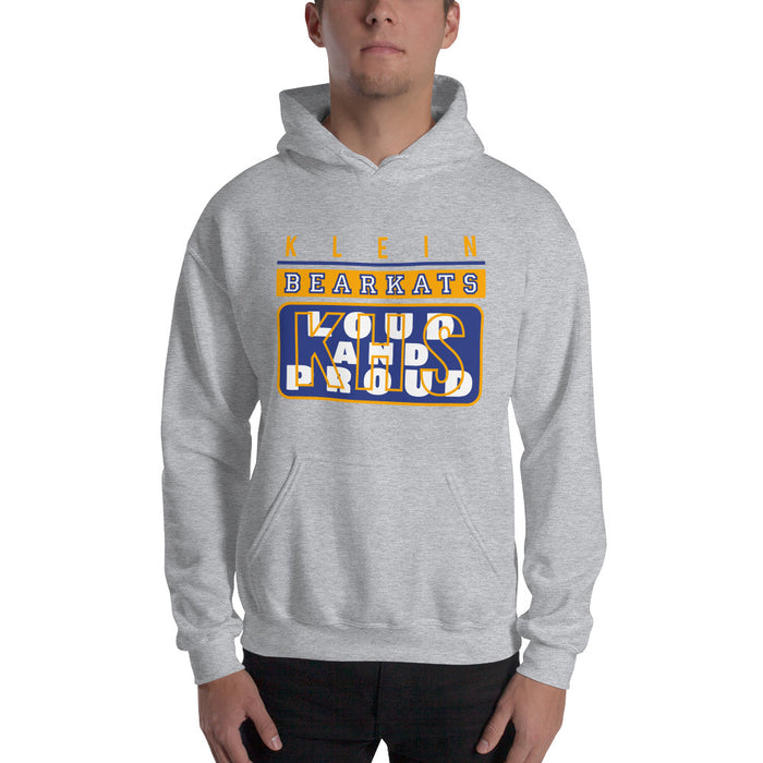 Man wearing a Klein High School Bearkats Sport Grey Classic Unisex Hoodie 86