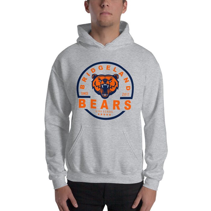 Man wearing a Bridgeland High School Bears Sport Grey Classic Unisex Hoodie 04