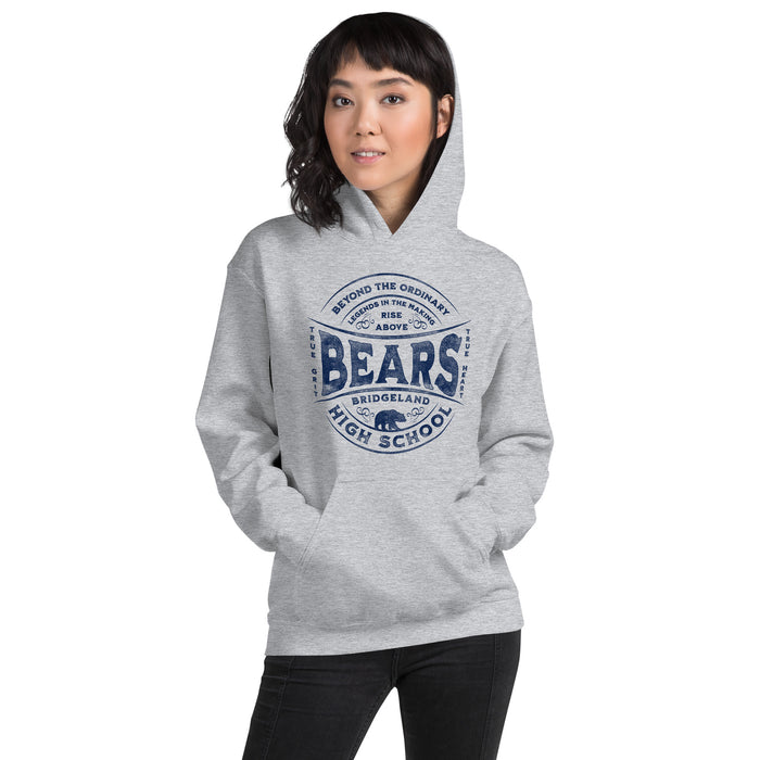 Woman wearing a Bridgeland High School Bears Sport Grey Classic Unisex Hoodie 10