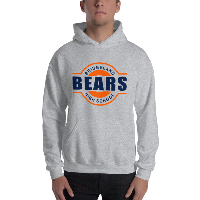 Man wearing a Bridgeland High School Bears Sport Grey Classic Unisex Hoodie 11