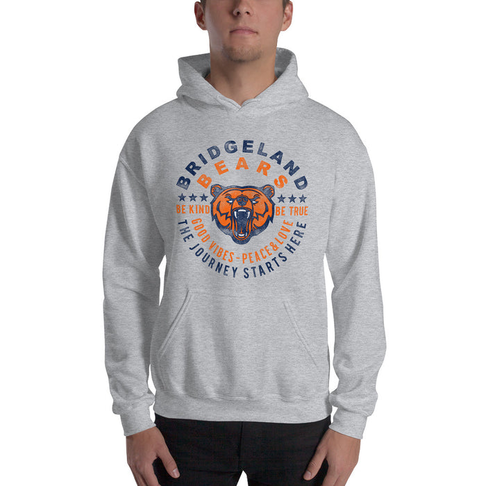 Man wearing a Bridgeland High School Bears Sport Grey Classic Unisex Hoodie 16