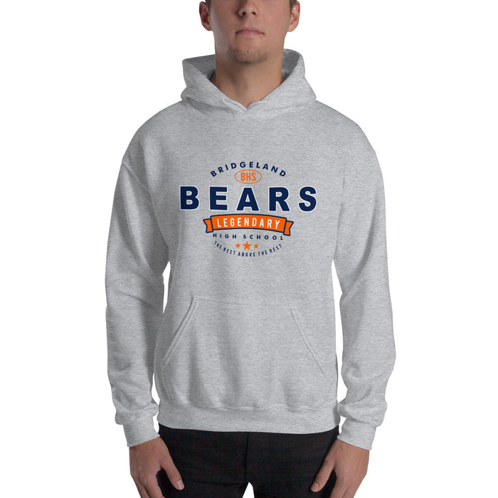 Man wearing a Bridgeland High School Bears Sport Grey Classic Unisex Hoodie 44