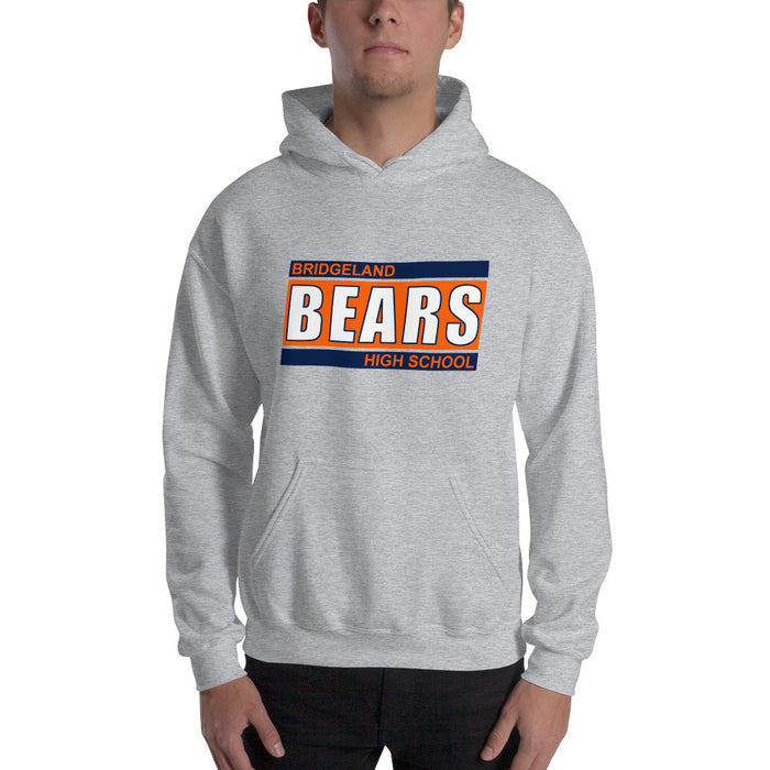 Man wearing a Bridgeland High School Bears Sport Grey Classic Unisex Hoodie 72