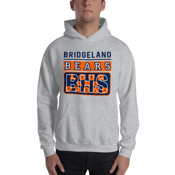 Man wearing a Bridgeland High School Bears Sport Grey Classic Unisex Hoodie 86