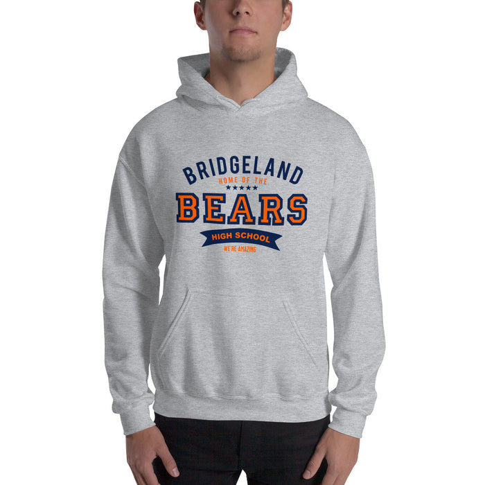 Man wearing a Bridgeland High School Bears Sport Grey Classic Unisex Hoodie 96