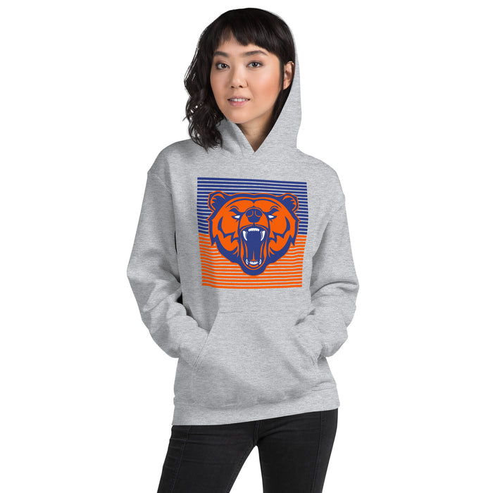 Woman wearing a Grand Oaks High School Grizzlies Sport Grey Classic Unisex Hoodie 27