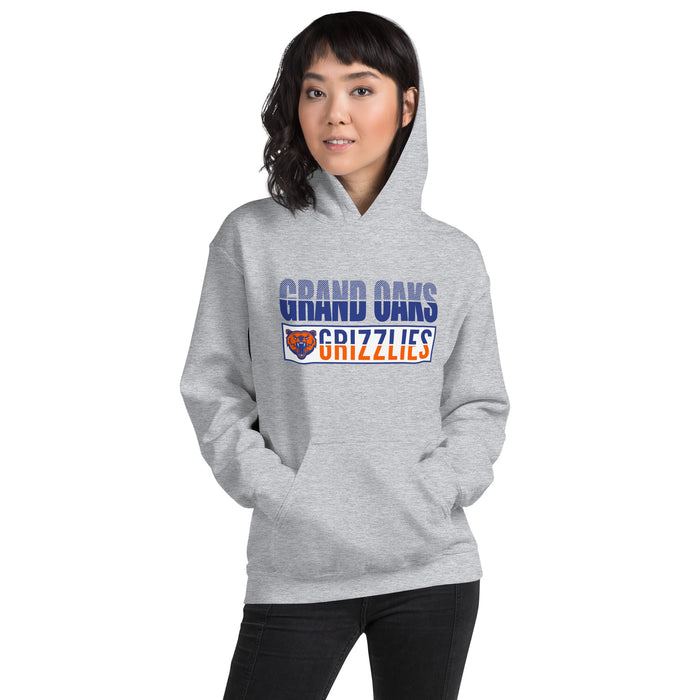 Woman wearing a Grand Oaks High School Grizzlies Sport Grey Classic Unisex Hoodie 31