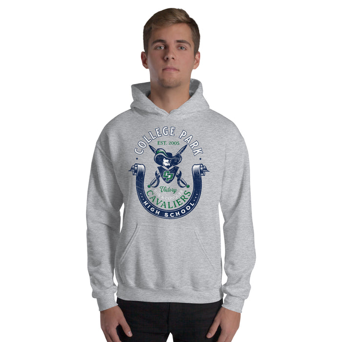 Man wearing a College Park High School Sport Grey Classic Unisex Hoodie 203