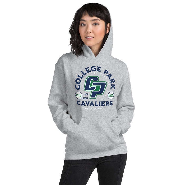 Woman wearing a College Park High School Sport Grey Classic Unisex Hoodie 207