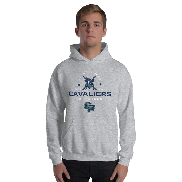 Man wearing a College Park High School Sport Grey Classic Unisex Hoodie 210