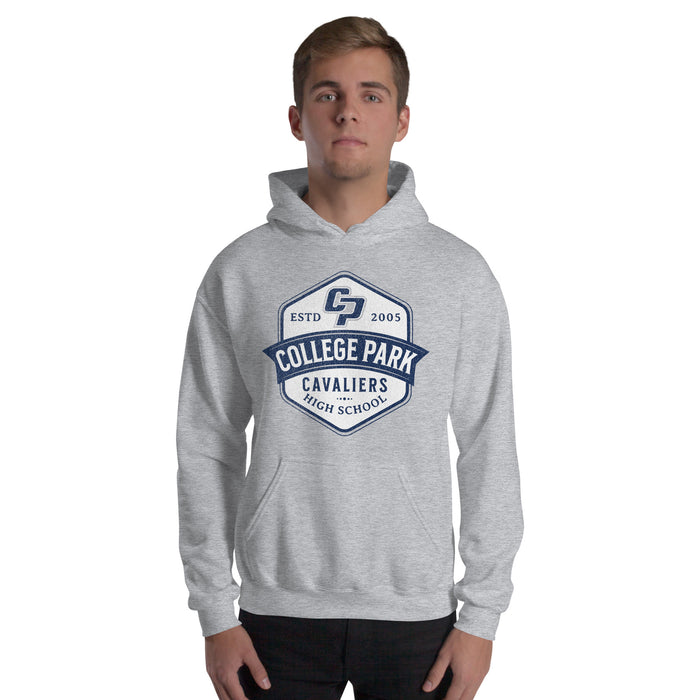 Man wearing a College Park High School Sport Grey Classic Unisex Hoodie 216