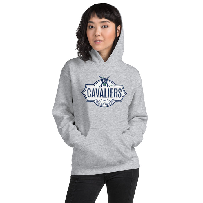 Woman wearing a College Park High School Sport Grey Classic Unisex Hoodie 224