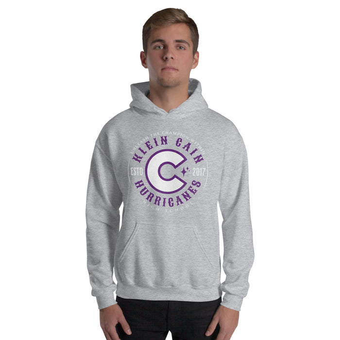 Man wearing a Klein Cain High School Hurricanes Sport Grey Classic Hoodie 211