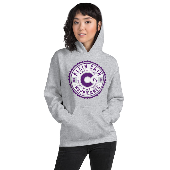 Woman wearing a Klein Cain High School Hurricanes Sport Grey Classic Hoodie 215