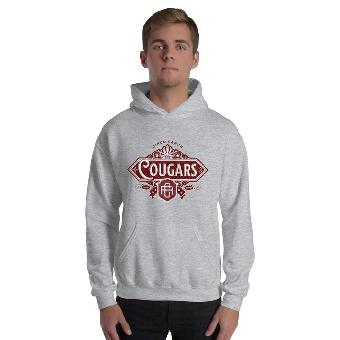 Man wearing a Cinco Ranch High School Cougars Sport Grey Classic Unisex Hoodie 210