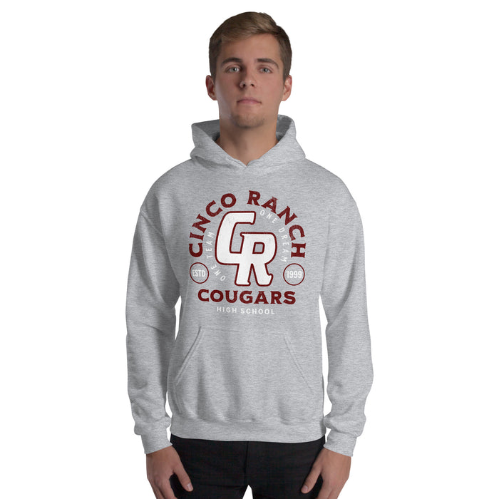 Man wearing a Cinco Ranch High School Cougars Sport Grey Classic Unisex Hoodie 218