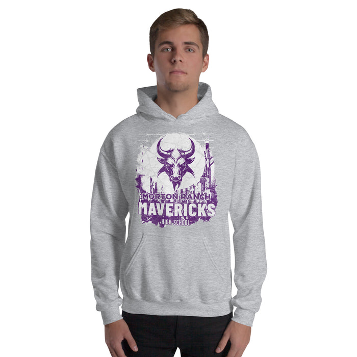 Man wearing a Morton Ranch High School Mavericks Sport Grey Classic Unisex Hoodie 207