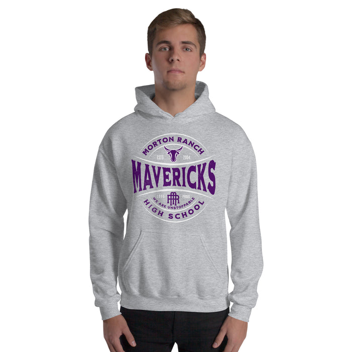 Man wearing a Morton Ranch High School Mavericks Sport Grey Classic Unisex Hoodie 211