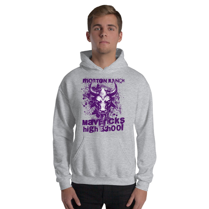 Man wearing a Morton Ranch High School Mavericks Sport Grey Classic Unisex Hoodie 214