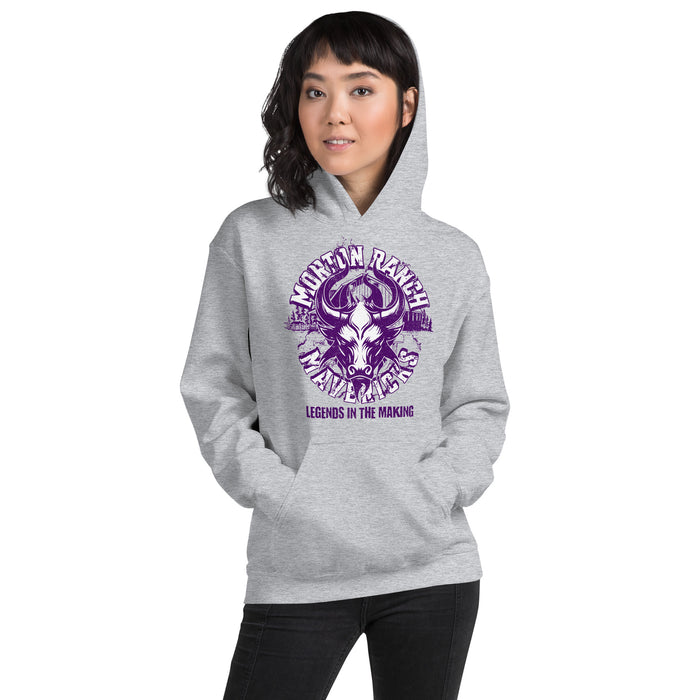 Woman wearing a Morton Ranch High School Mavericks Sport Grey Classic Unisex Hoodie 220