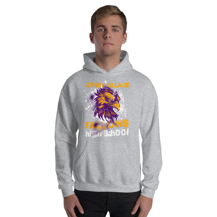 Man wearing a Jersey Village High School Falcons Sport Grey Classic Unisex Hoodie 204