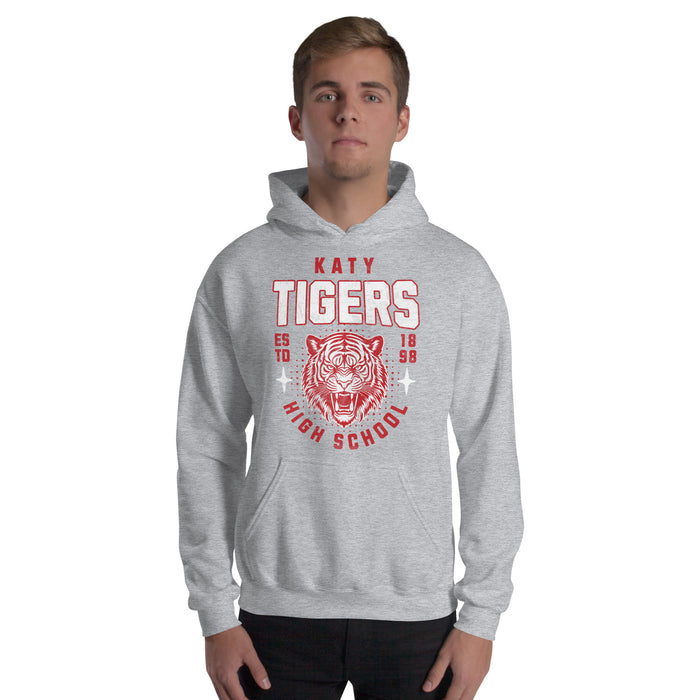 Man wearing a Katy High School Tigers Sport Grey Classic Unisex Hoodie 203