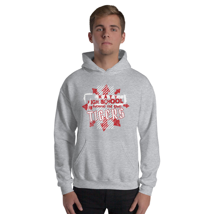 Man wearing a Katy High School Tigers Sport Grey Classic Unisex Hoodie 220