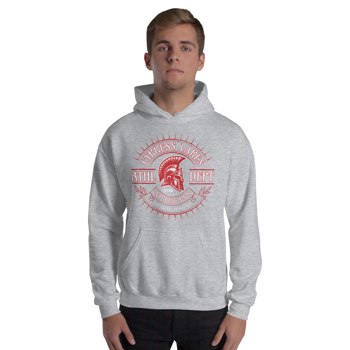 Man wearing Cypress Lakes High School Sport Grey Classic Unisex Hoodie 201