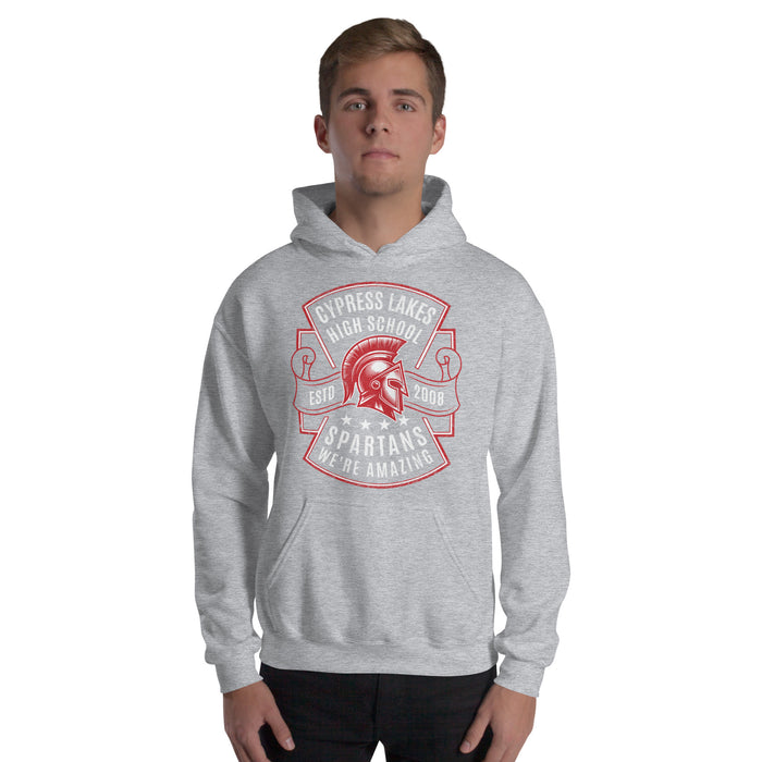 Man wearing Cypress Lakes High School Sport Grey Classic Unisex Hoodie 207