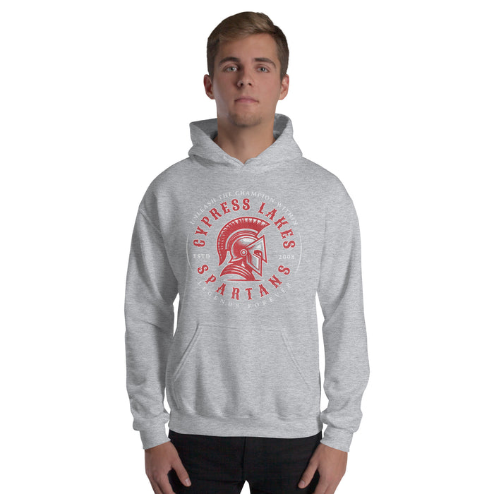 Man wearing Cypress Lakes High School Sport Grey Classic Unisex Hoodie 214