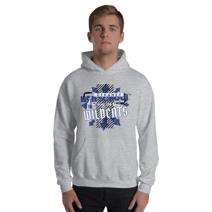 Man wearing Dekaney High School Wildcats Sport Grey Classic Unisex Hoodie 210