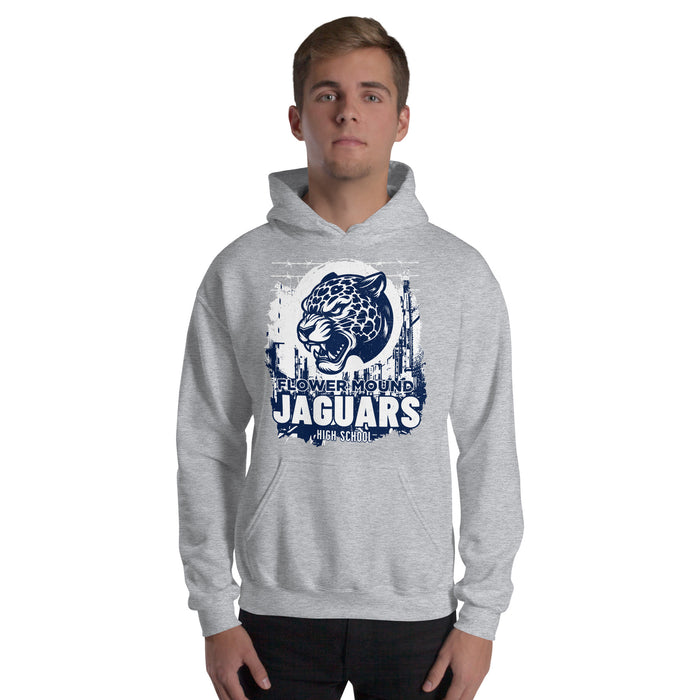 Man wearing Flower Mound High School Jaguars Sport Grey Classic Unisex Hoodie 202