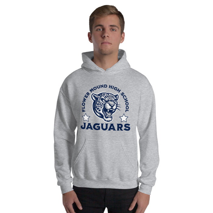 Man wearing Flower Mound High School Jaguars Sport Grey Classic Unisex Hoodie 208