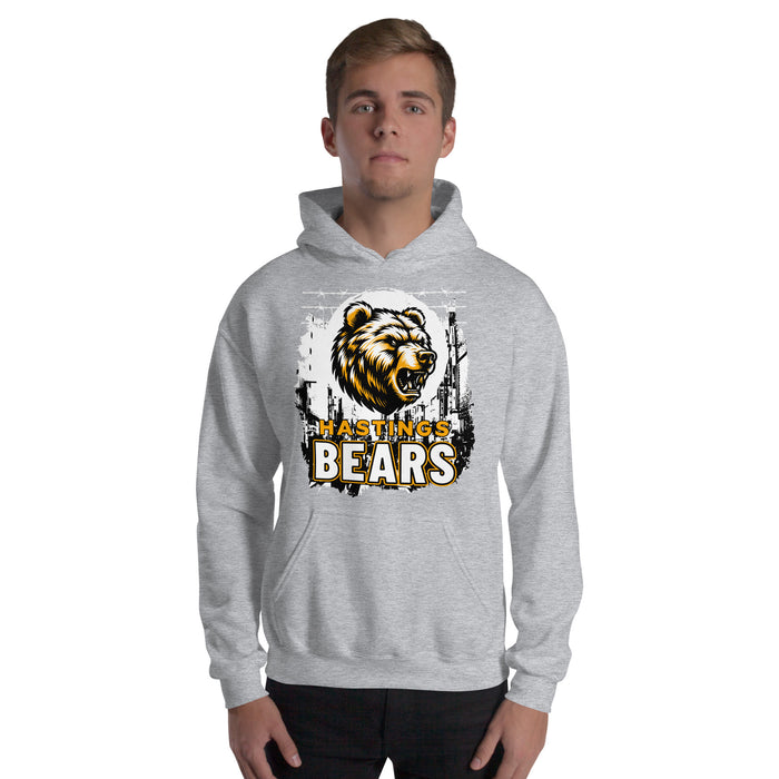 Man wearing Hastings High School Bears Sport Grey Classic Unisex Hoodie 202