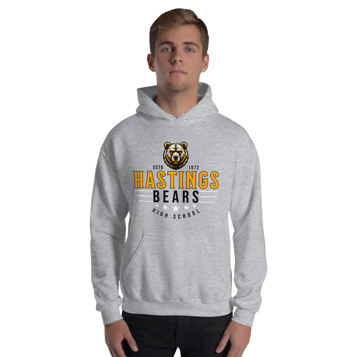 Man wearing Hastings High School Bears Sport Grey Classic Unisex Hoodie 217