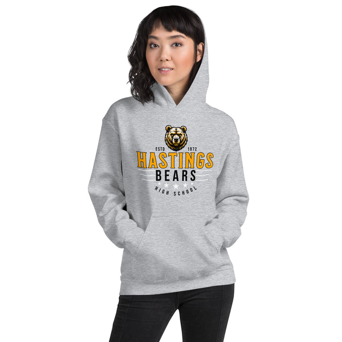 Woman wearing Hastings High School Bears Sport Grey Classic Unisex Hoodie 217