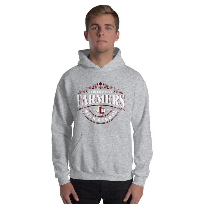 Man wearing Lewisville High School Farmers Grey Classic Unisex Hoodie 211