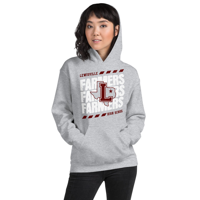 Woman wearing Lewisville High School Farmers Grey Classic Unisex Hoodie 223