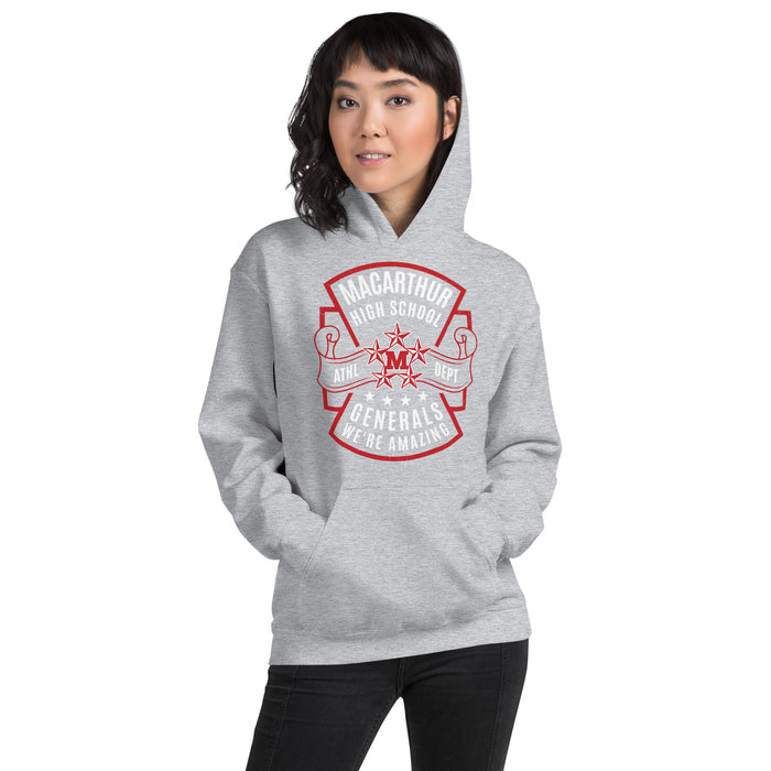 Woman wearing MacArthur High School Generals Grey Classic Unisex Hoodie 207