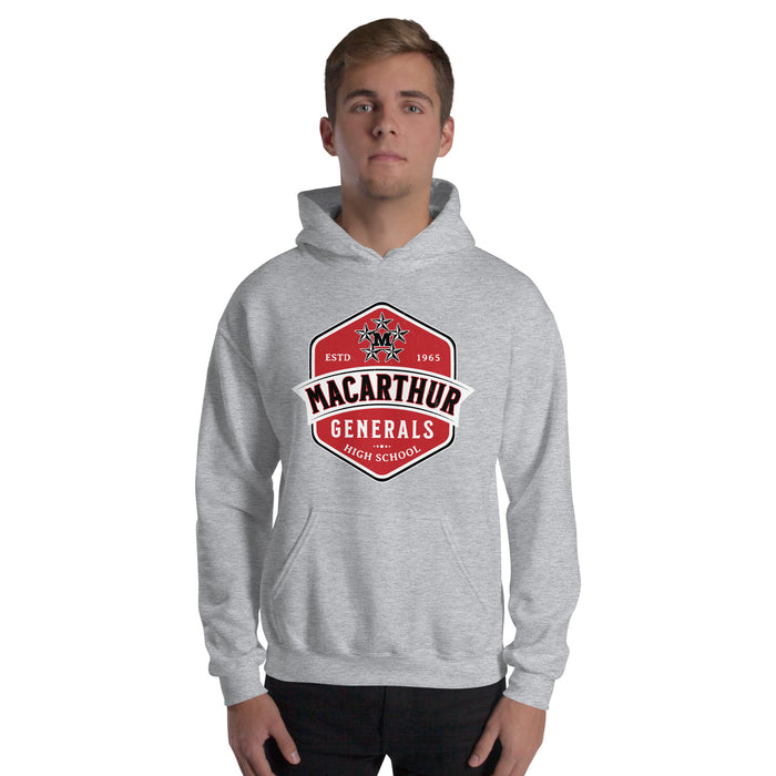 Man wearing MacArthur High School Generals Grey Classic Unisex Hoodie 209