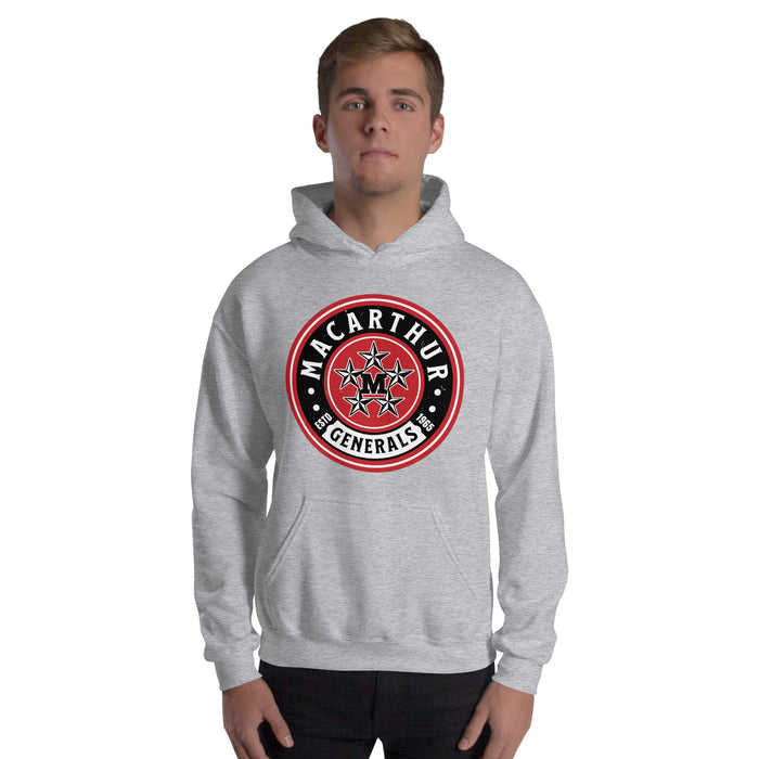 Man wearing MacArthur High School Generals Grey Classic Unisex Hoodie 220